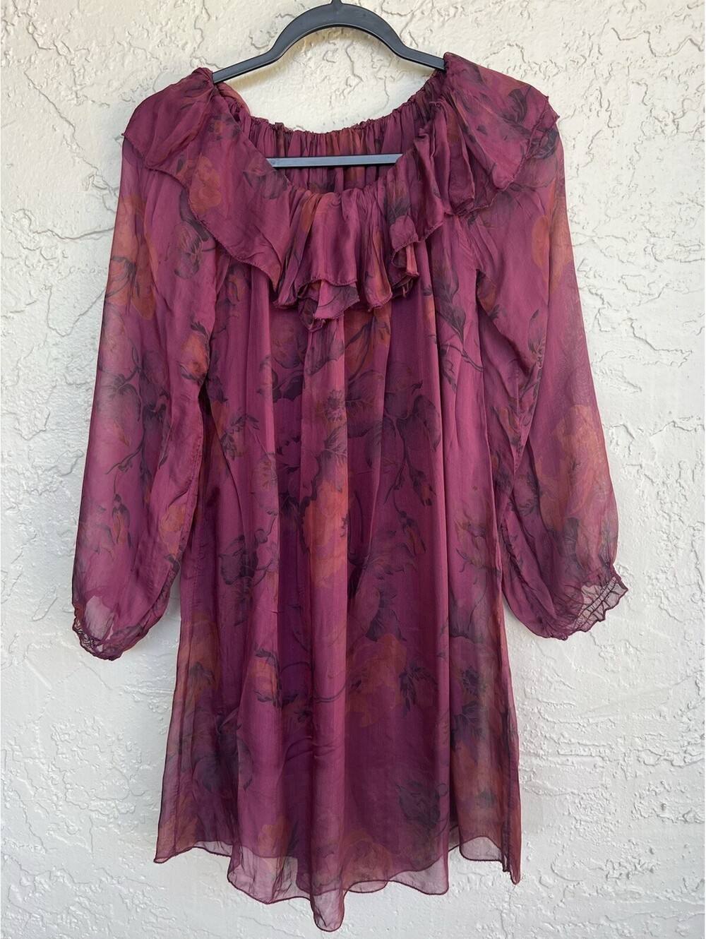 Tempo Paris Women S Burgundy Long Sleeve With Spaghetti Strap Liner Sheer Dress